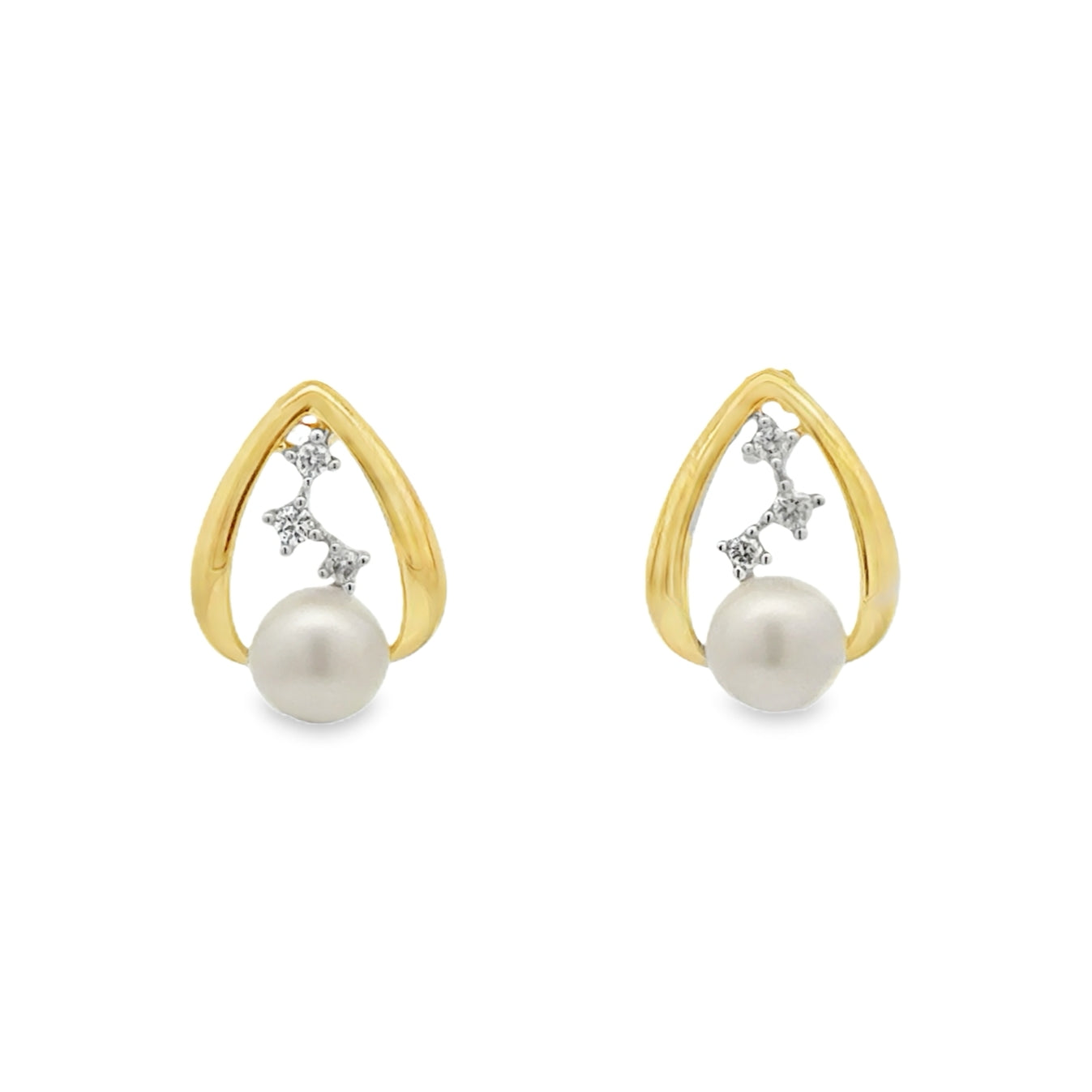Fresh Water Cultured Pearl & Scatter Diamond 9ct Gold Stud Earrings