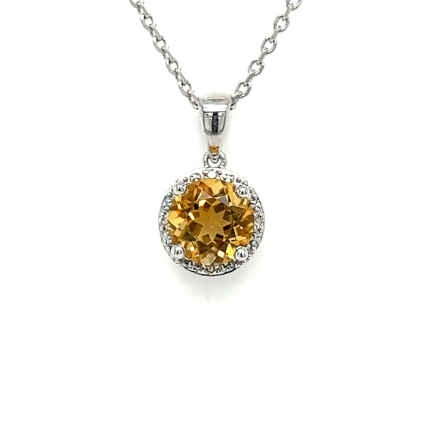 9ct White Gold Citrine & Diamond Pendant