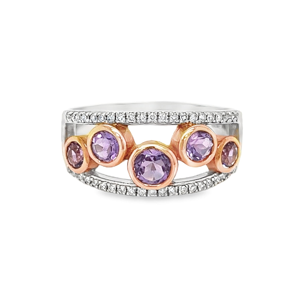 Amethyst & Diamond 9ct White and Rose Gold Ring