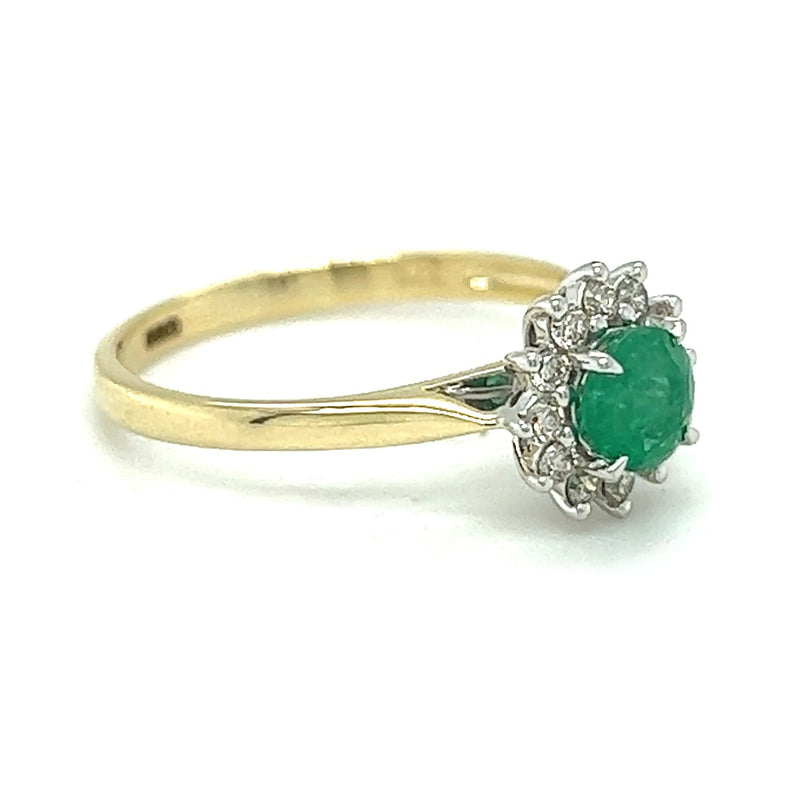 Round Emerald & Diamond Cluster Ring 9ct Gold side