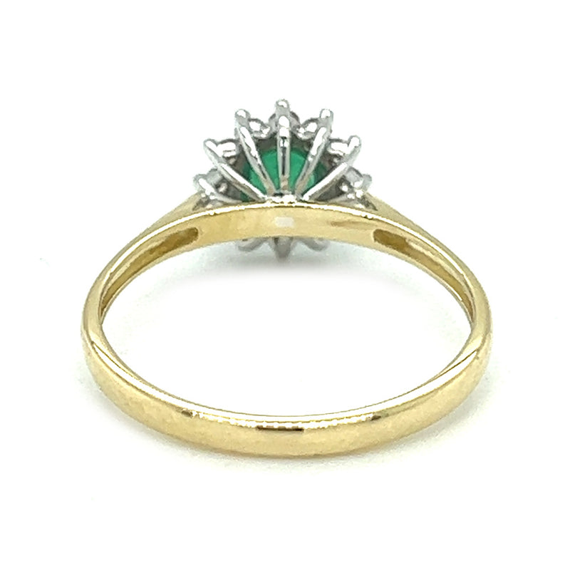 Round Emerald & Diamond Cluster Ring 9ct Gold rear