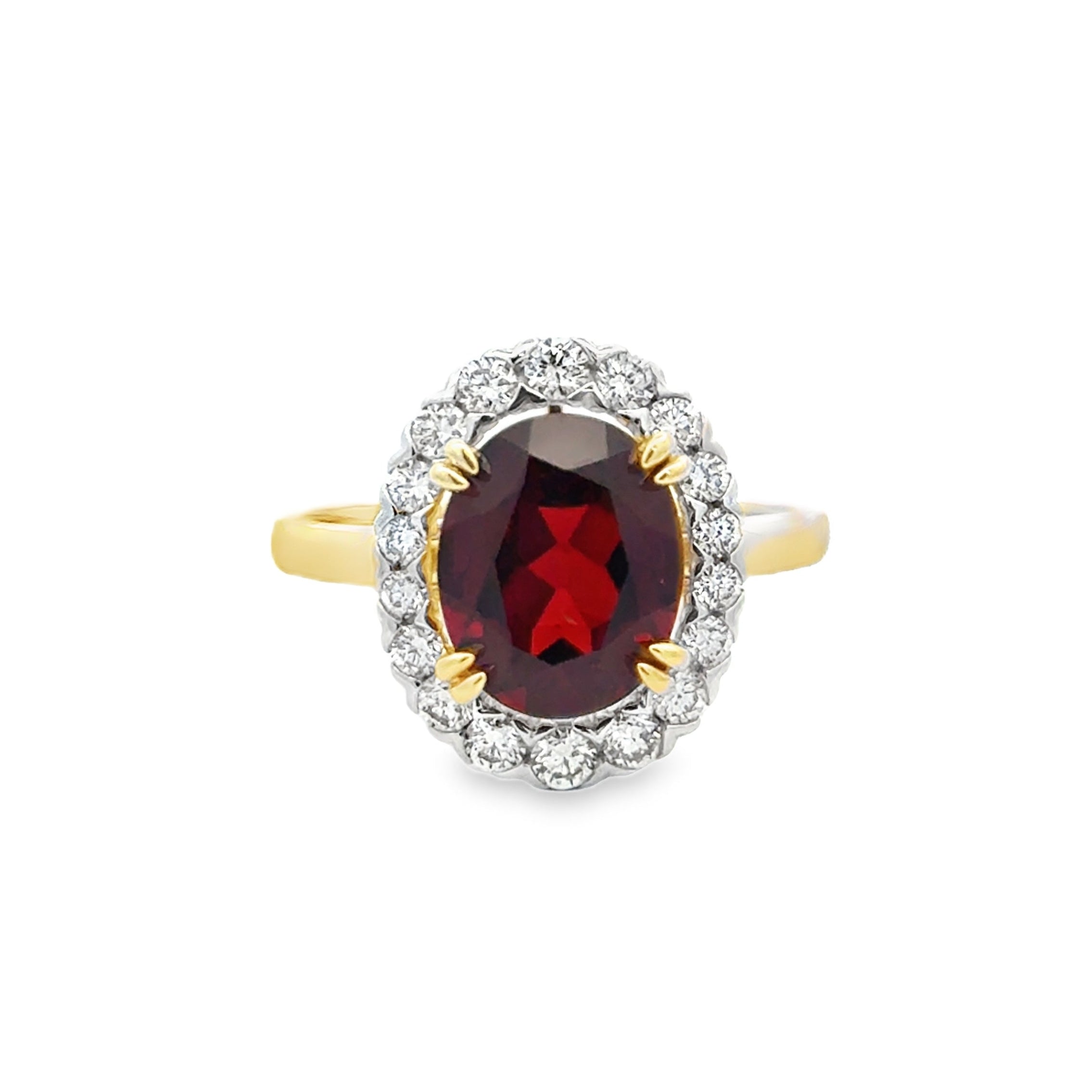 9ct Gold Oval Garnet & Diamond Cluster Ring
