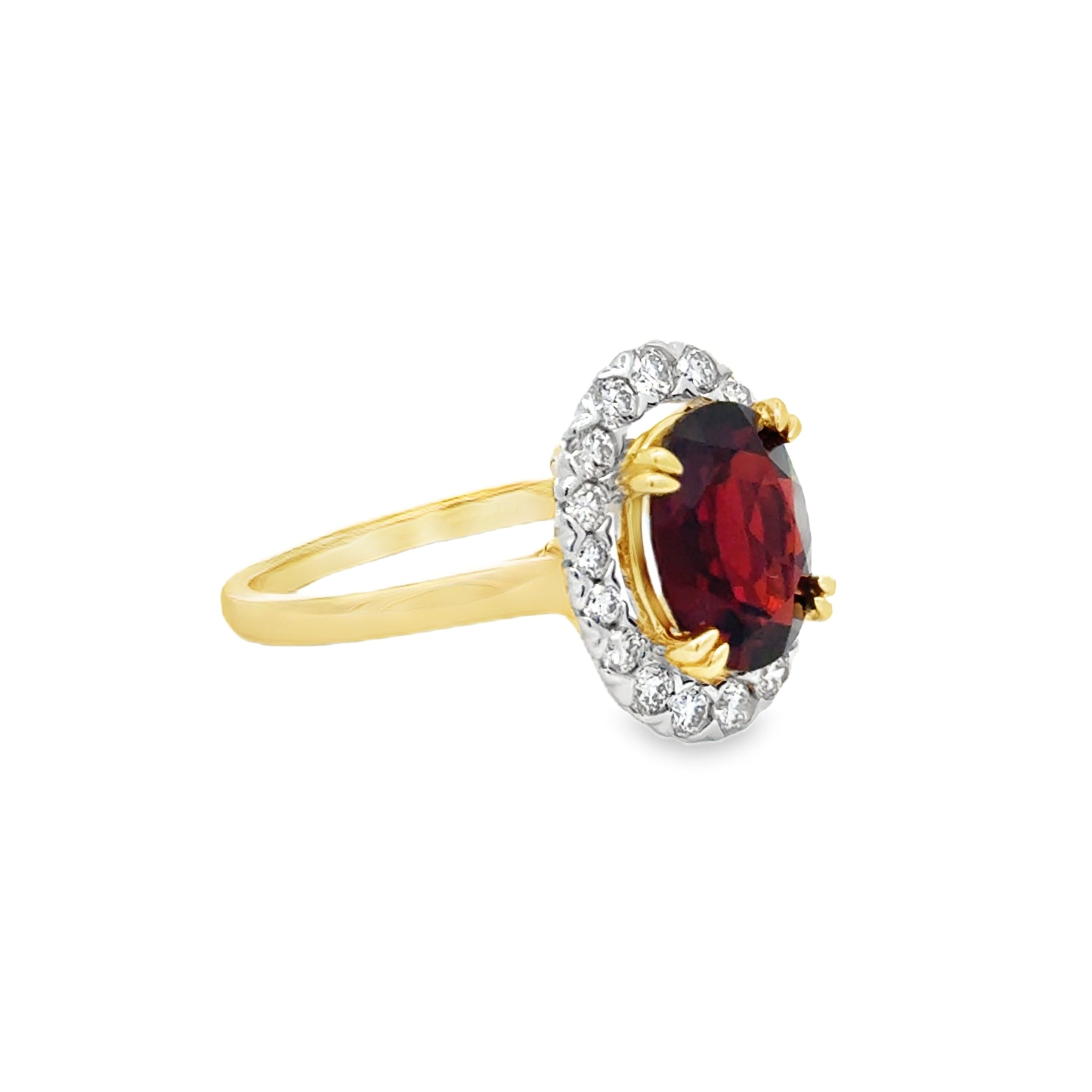 9ct Gold Oval Garnet & Diamond Cluster Ring side