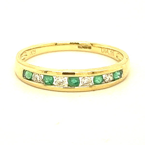 Emerald & Diamond 9 Stone Channel Set Eternity Ring 9ct Gold