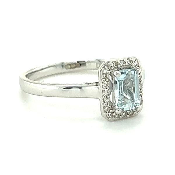 9ct White Gold Aquamarine & Diamond Ring side 1