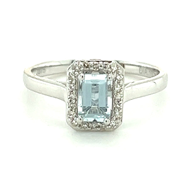 9ct White Gold Aquamarine & Diamond Ring