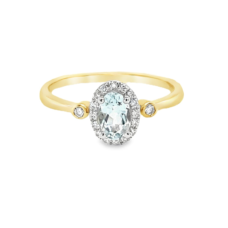 9ct Yellow Gold Aquamarine & Diamond Ring by Amore 8590YWD/AQ