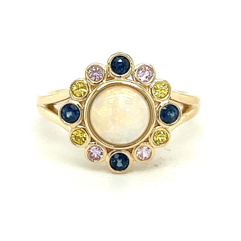 9ct Yellow Gold Opal & Multi Sapphire Ring by Amore 8649YOPS