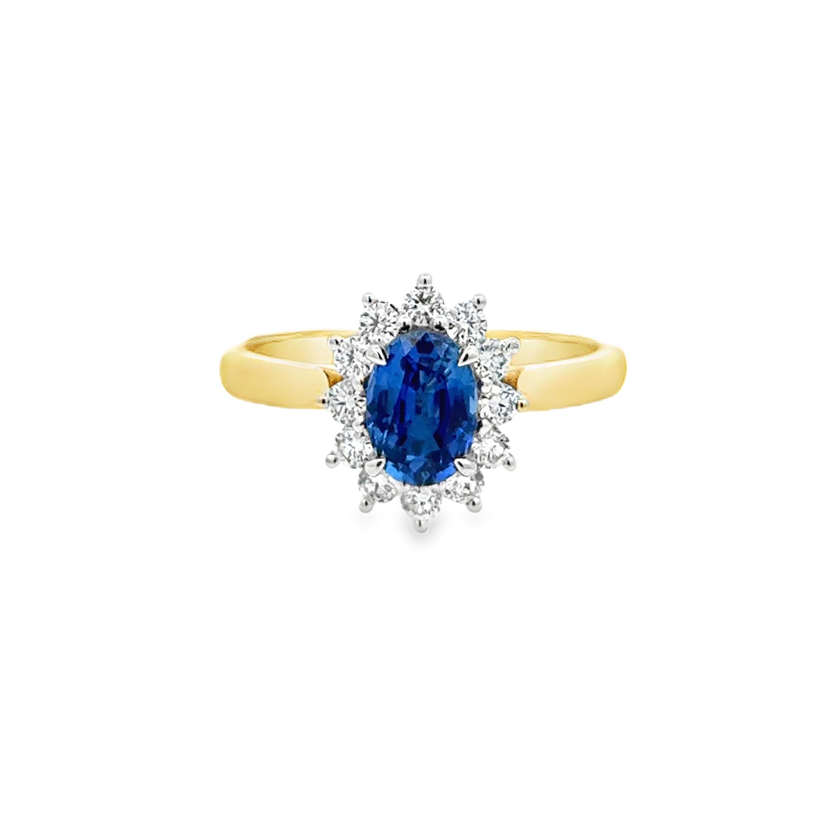 Ceylon Sapphire & Diamond Oval Cluster Ring 18ct Gold