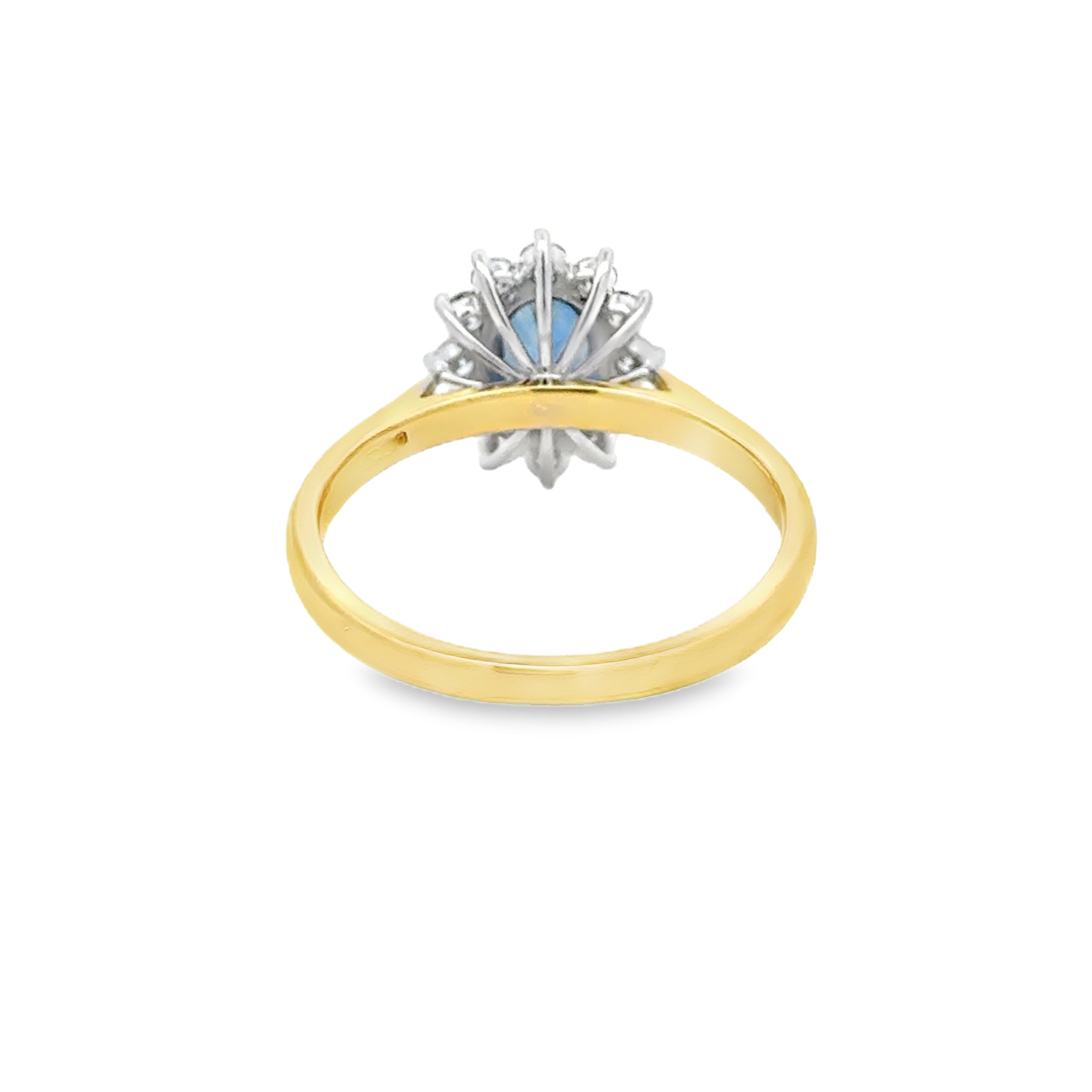 Ceylon Sapphire & Diamond Oval Cluster Ring 18ct Gold rear