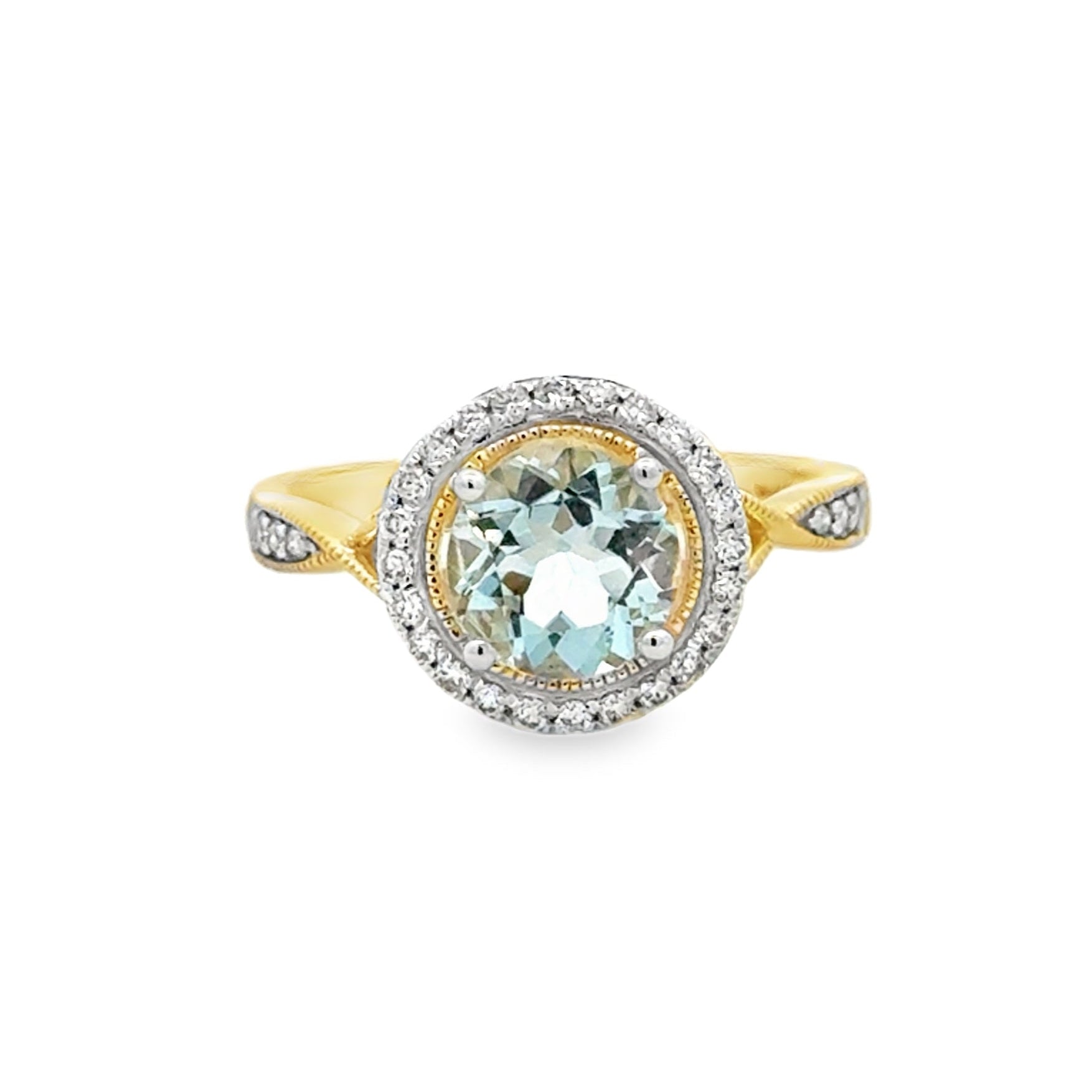9ct Gold Round Aquamarine & Diamond Ring