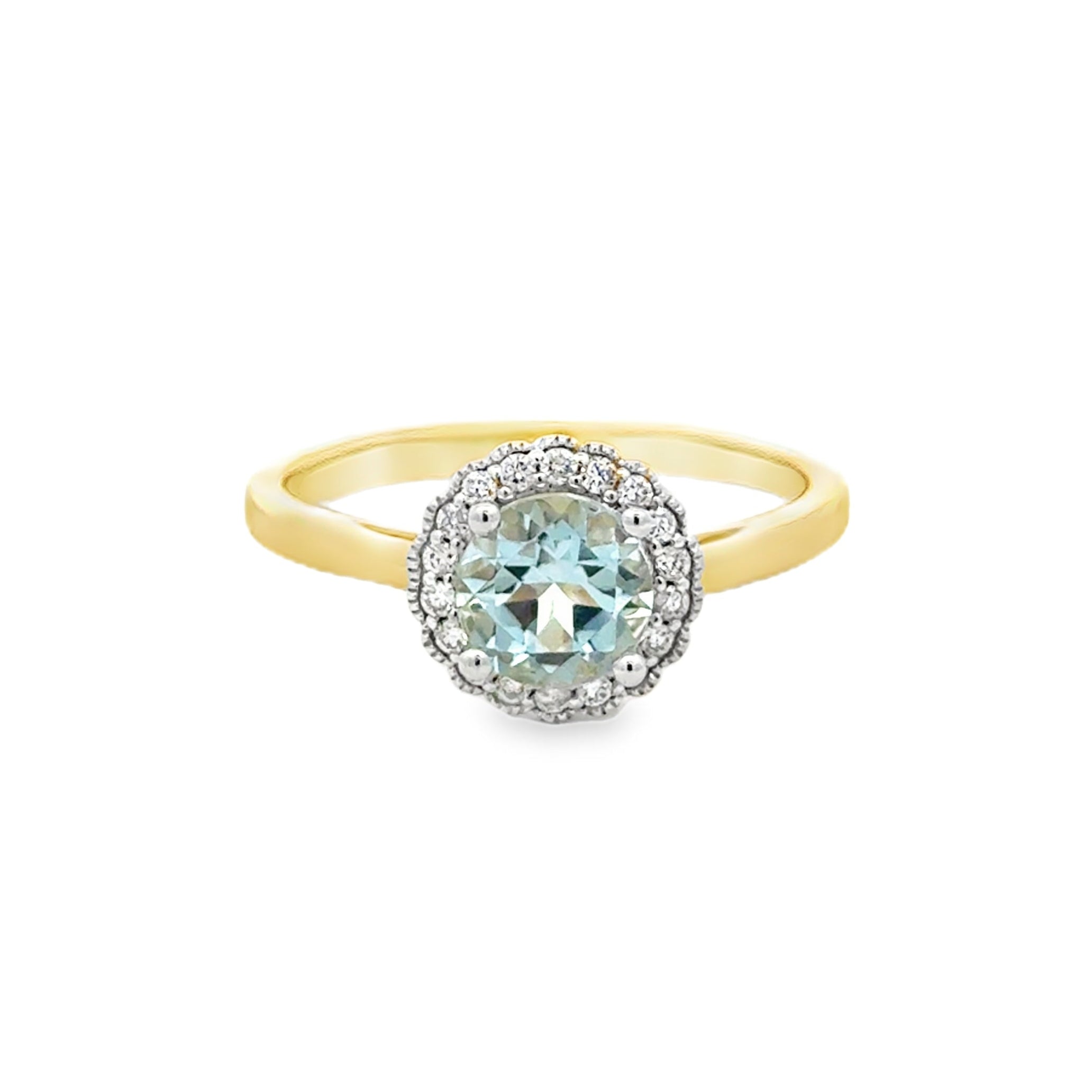 9ct Gold Round Aquamarine & Diamond Ring