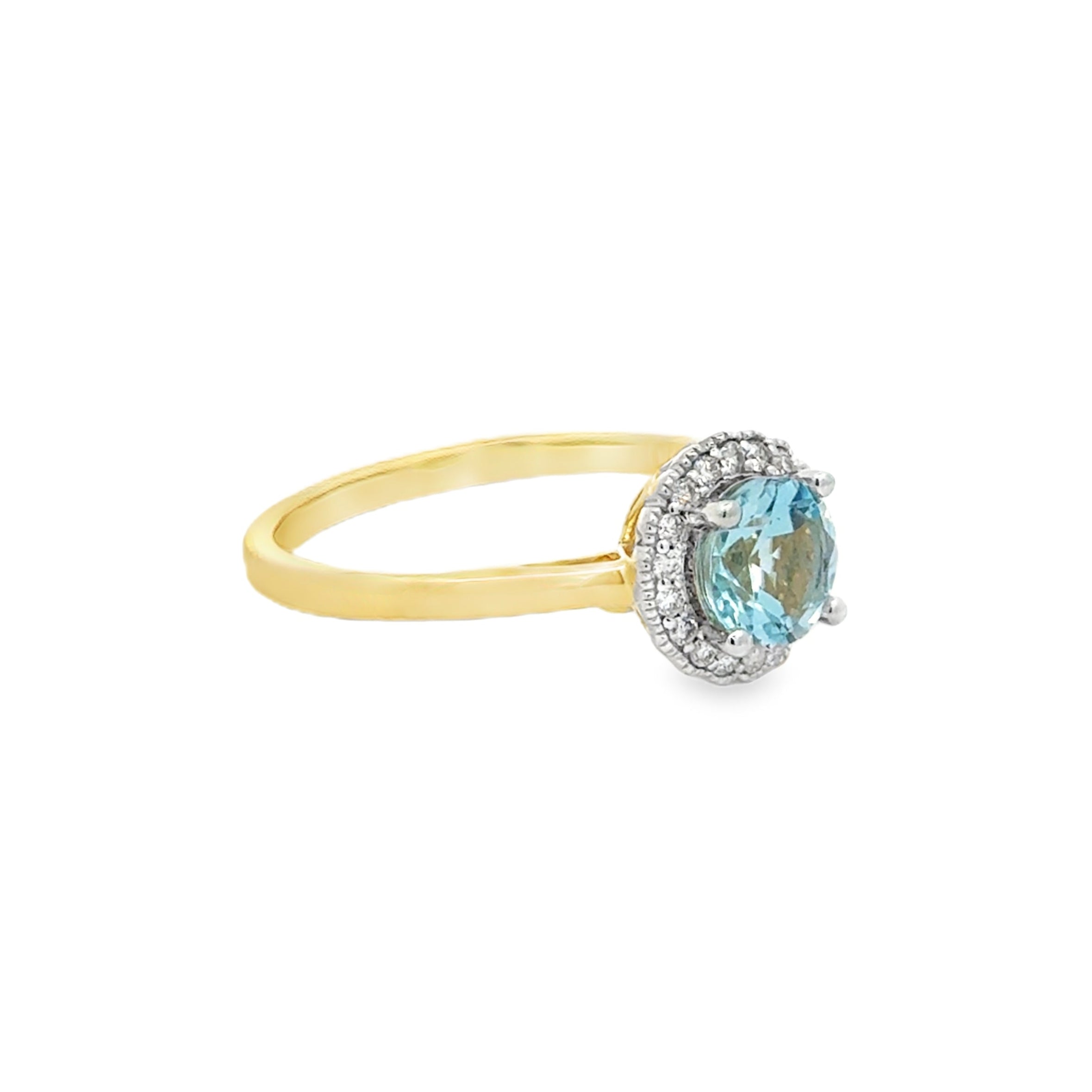 9ct Gold Round Aquamarine & Diamond Ring side