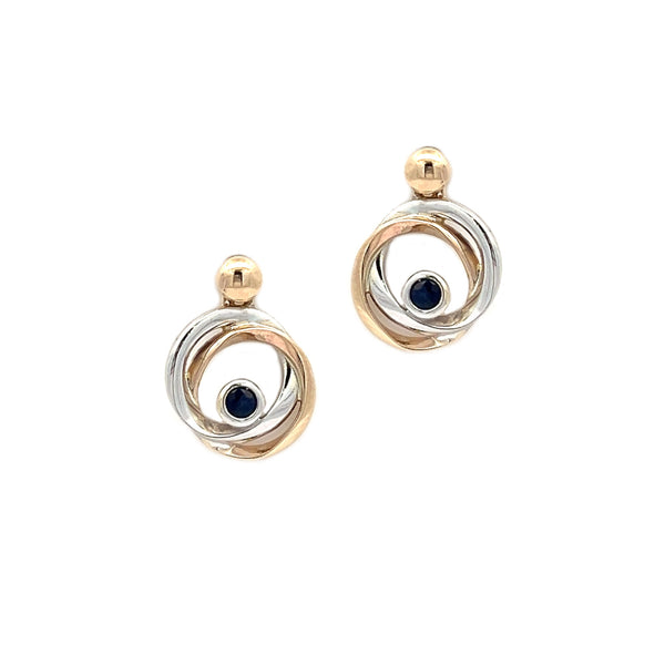 9ct 2 Colour Gold Sapphire Circle Earrings by Amore 8673