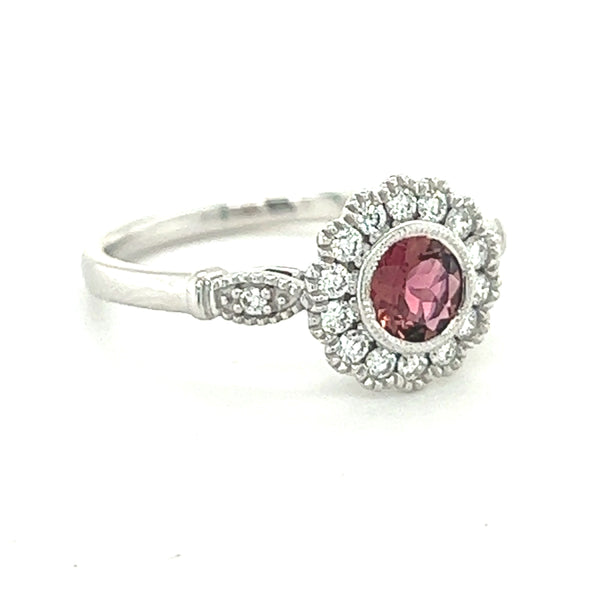 18ct White Gold Pink Tourmaline & Diamond Ring SIDE 1