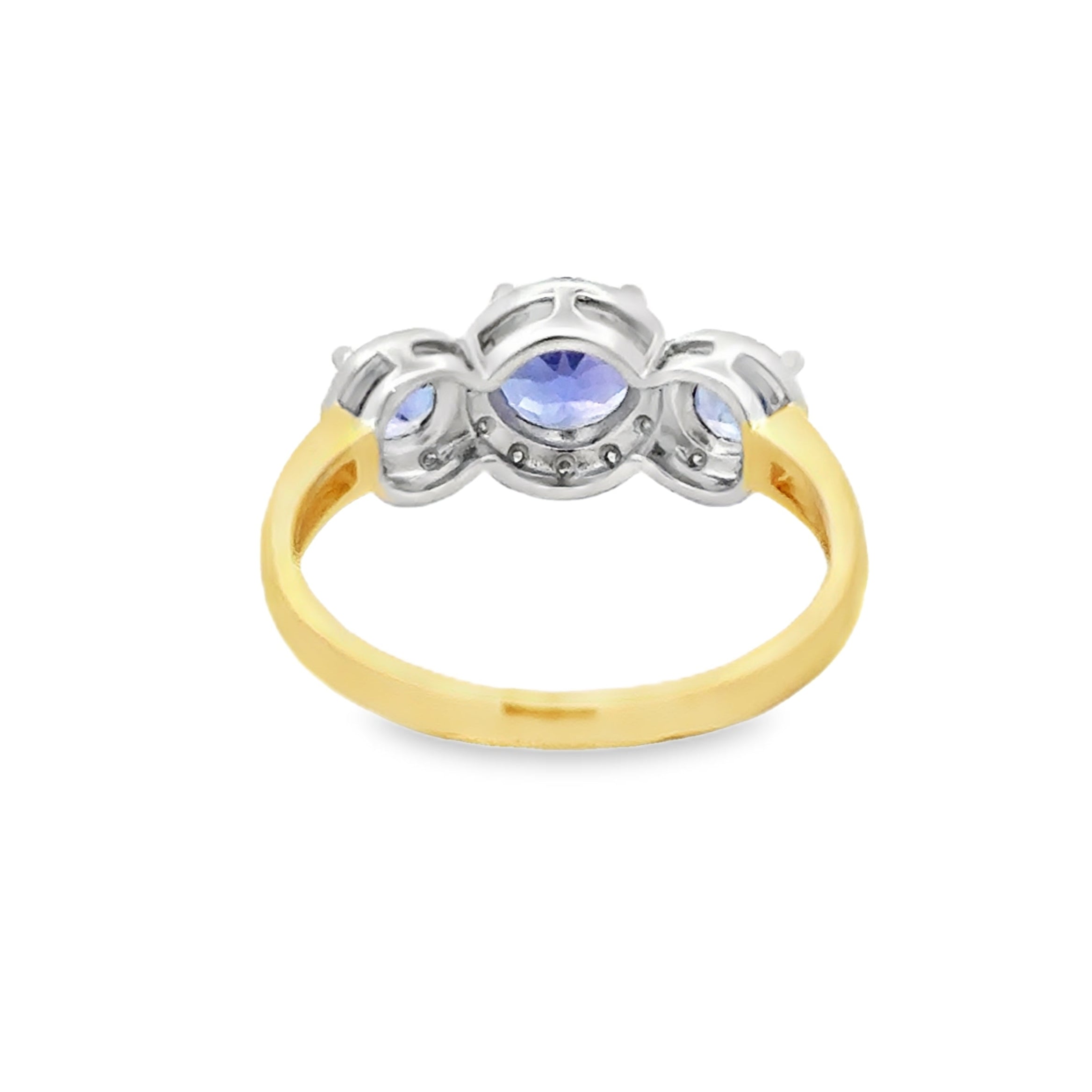Triple Tanzanite Halo Diamond Ring 9ct Gold REAR