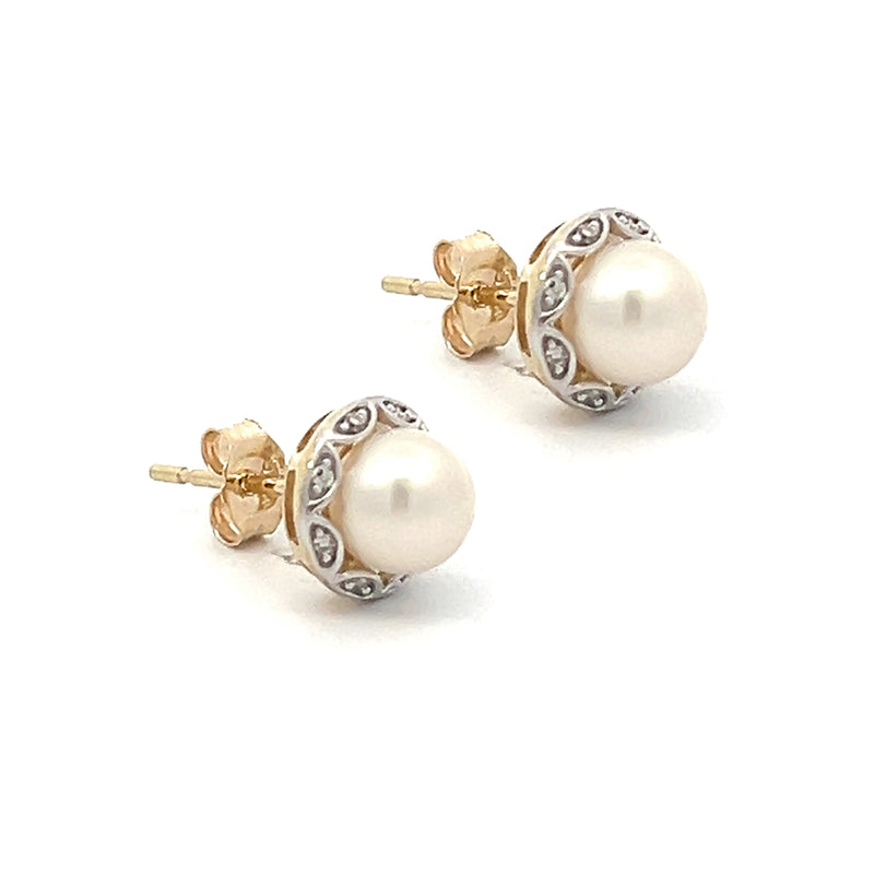 Freshwater Cultured Pearl & Diamond Earring 9ct Gold
