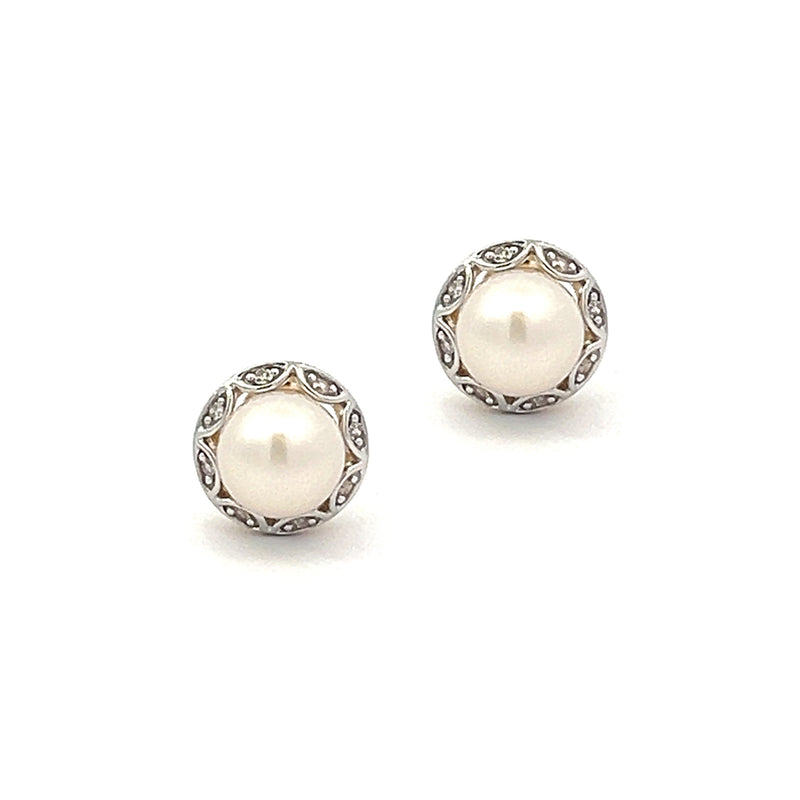 Freshwater Cultured Pearl & Diamond Earring 9ct Gold