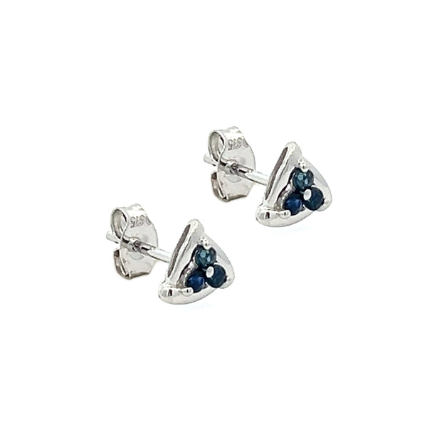 Sapphire Triangular Stud Earrings 9ct White Gold side