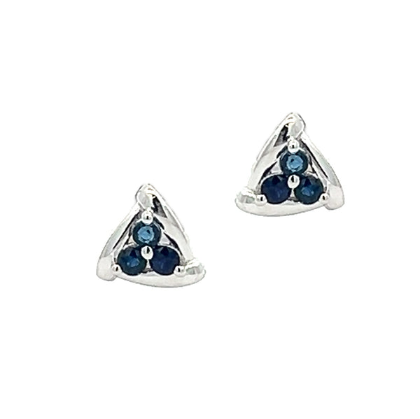 Sapphire Triangular Stud Earrings 9ct White Gold