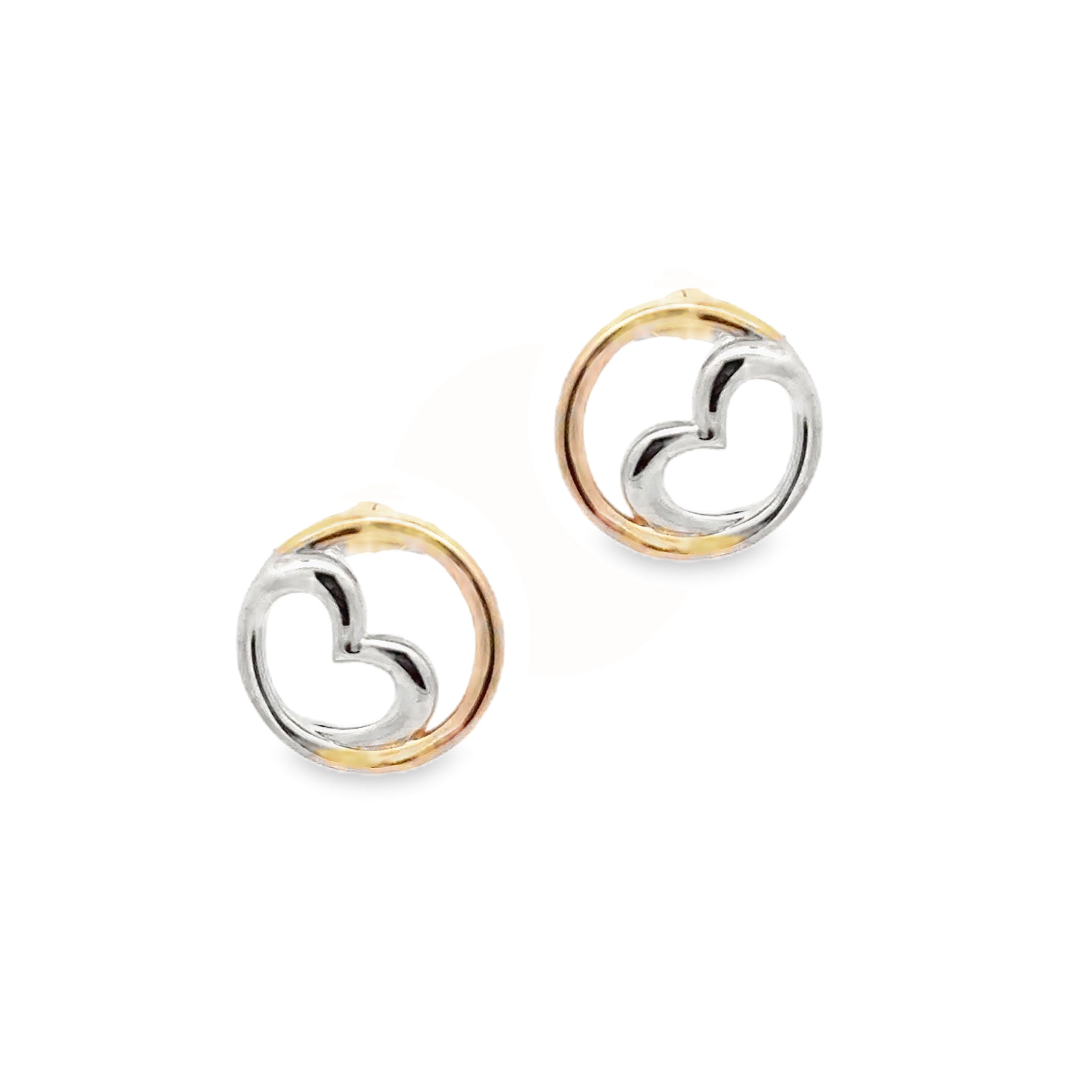 9ct 2 Colour Gold Circle Heart Earrings by Amore