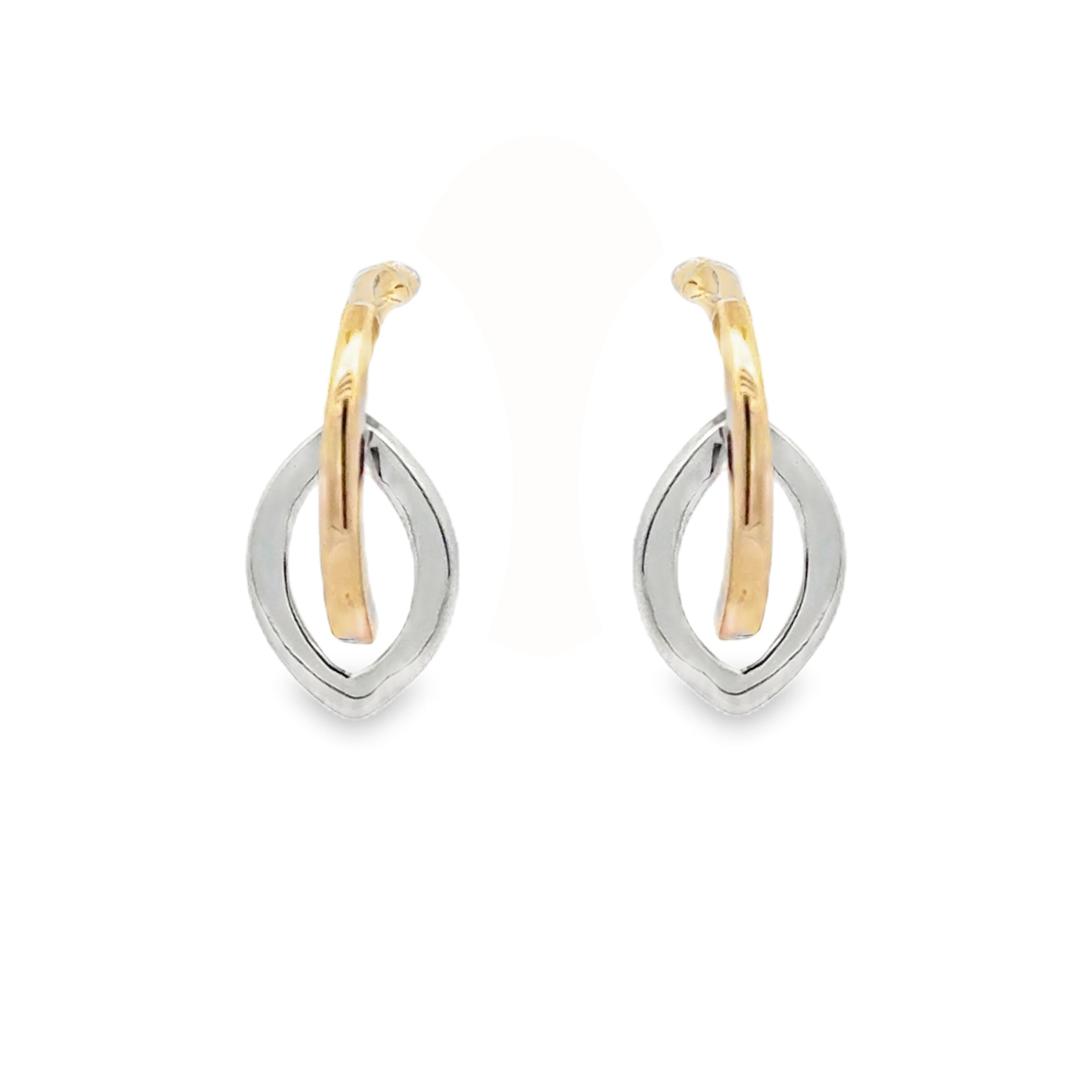 9ct 2 Colour Gold Marquise Earrings by Amore