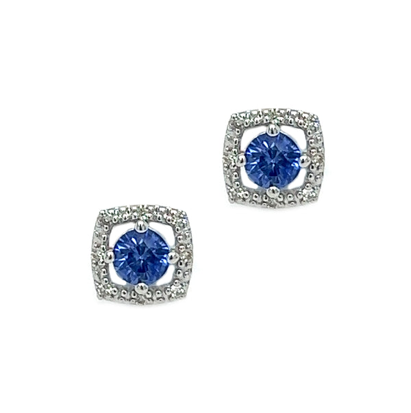 9ct White Gold Ceylon Sapphire & Diamond Earrings