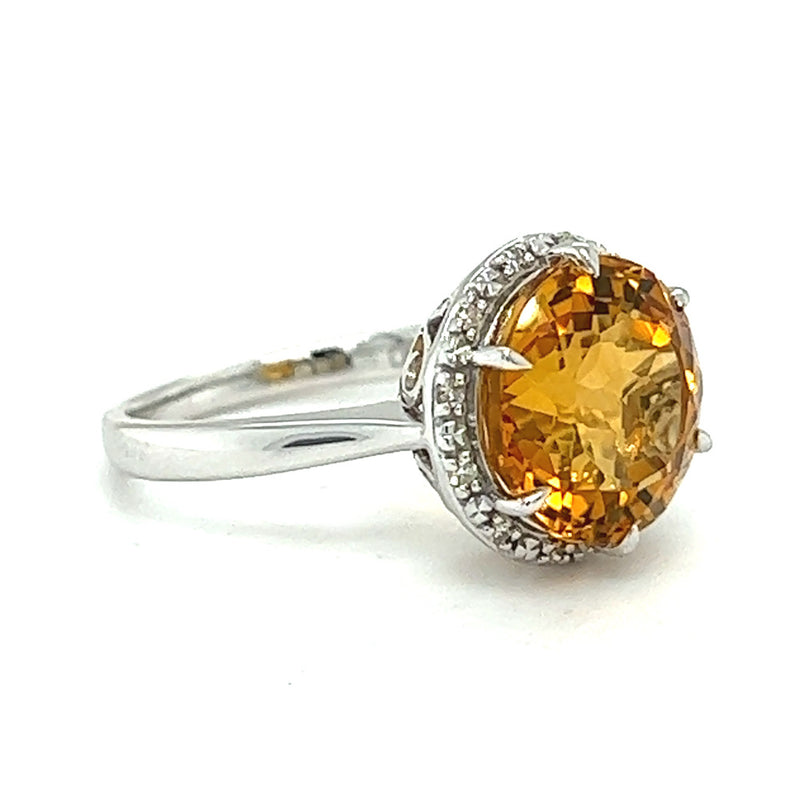 9ct White Gold Round Citrine & Diamond Ring side