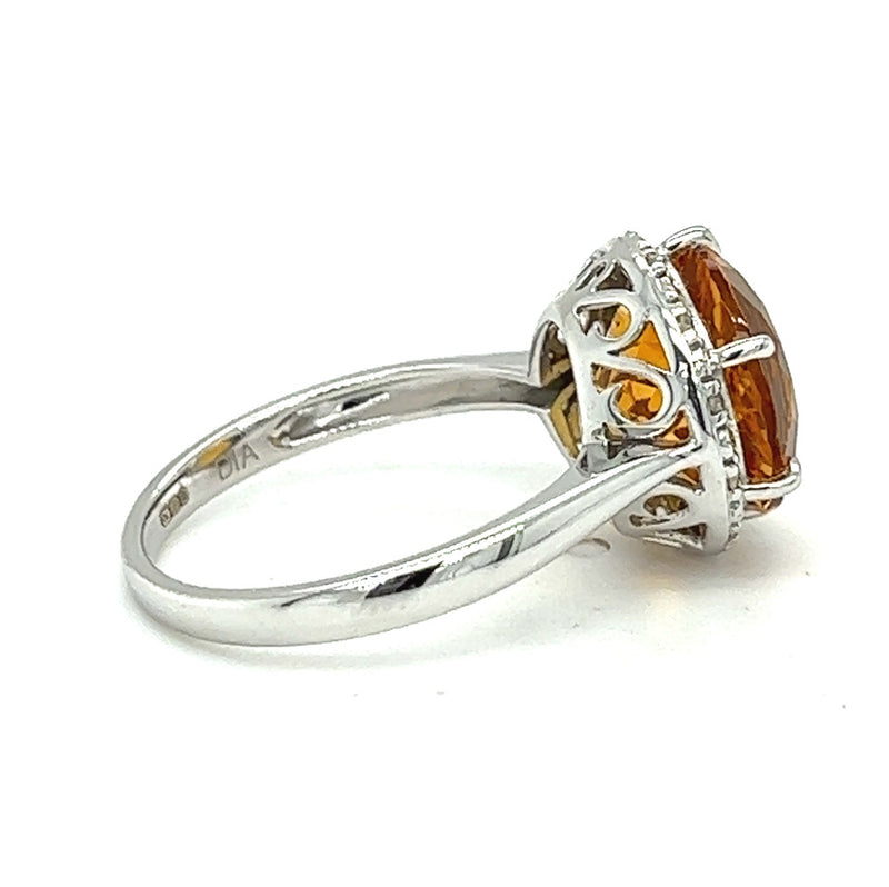 9ct White Gold Round Citrine & Diamond Ring rear