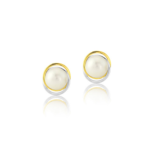 Cultured Pearl 9ct Two Colour Gold Surround Earring