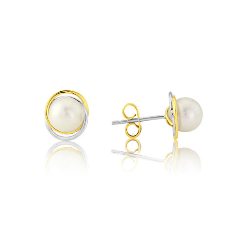 Cultured Pearl 9ct Two Colour Gold Surround Earring side