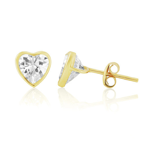 9ct Yellow Gold Heart CZ Earrings side