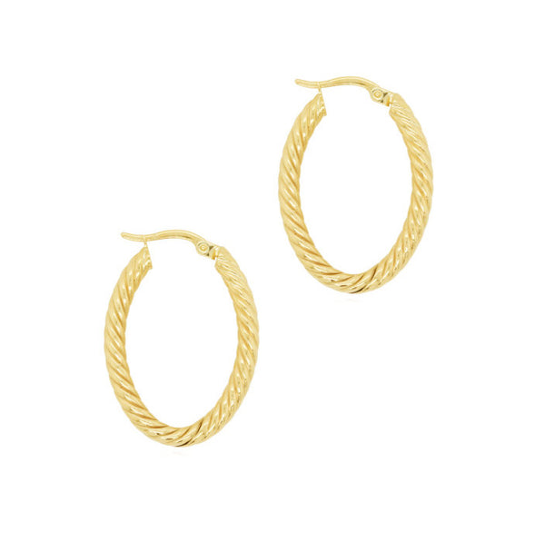 9ct Yellow Gold Rope Twist Oval Hoop Earrings