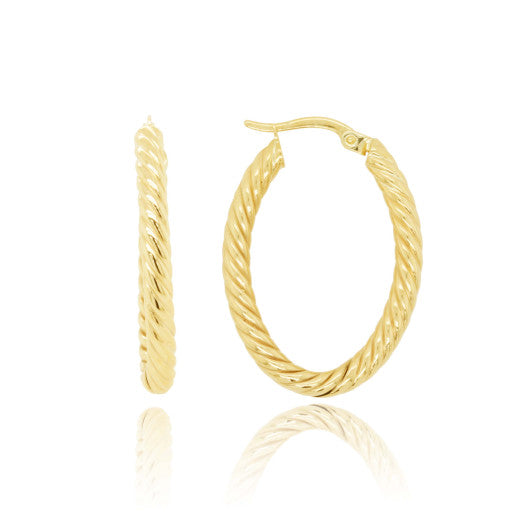 9ct Yellow Gold Rope Twist Oval Hoop Earrings side