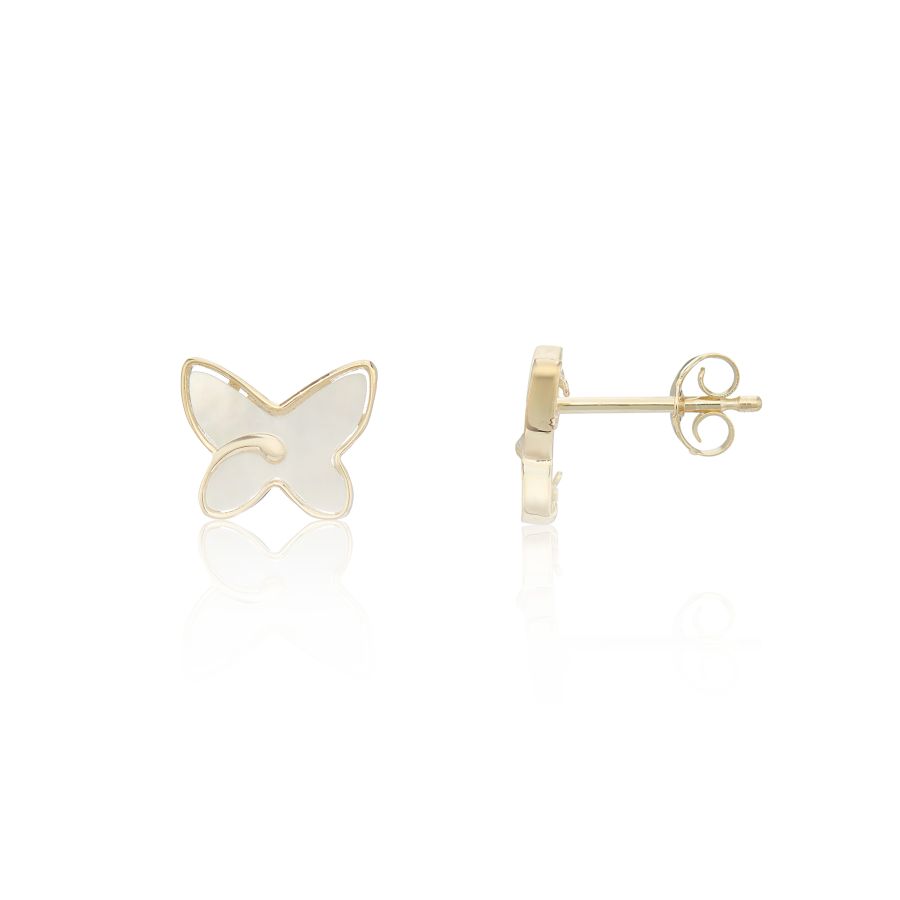 9ct Yellow Gold MOP Butterfly Stud Earrings