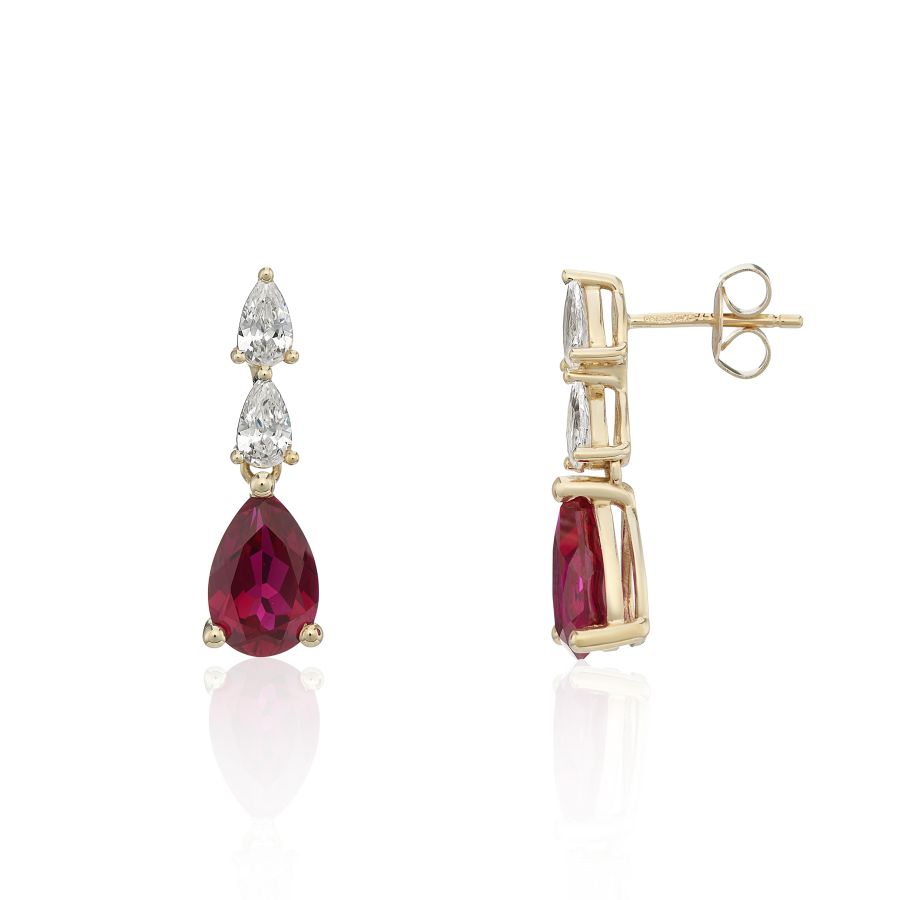 
9ct Yellow Gold Created Ruby & CZ Drop Earrings
