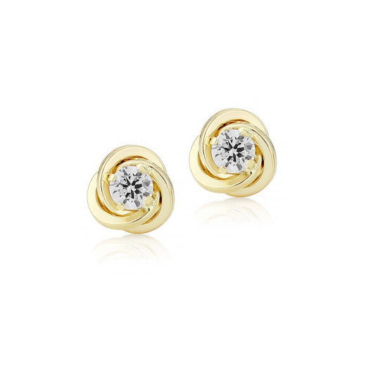 9ct Yellow Gold CZ Knot Earrings