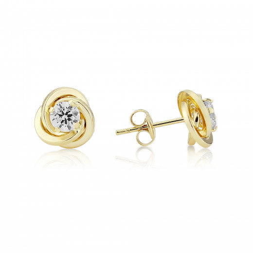 9ct Yellow Gold CZ Knot Earrings side