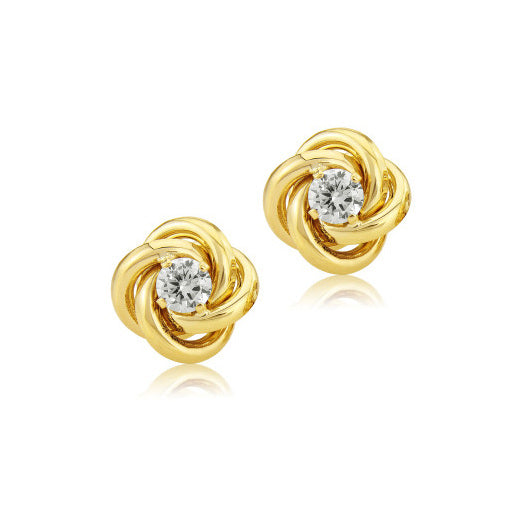 9ct Yellow Gold CZ 10mm Knot Earrings