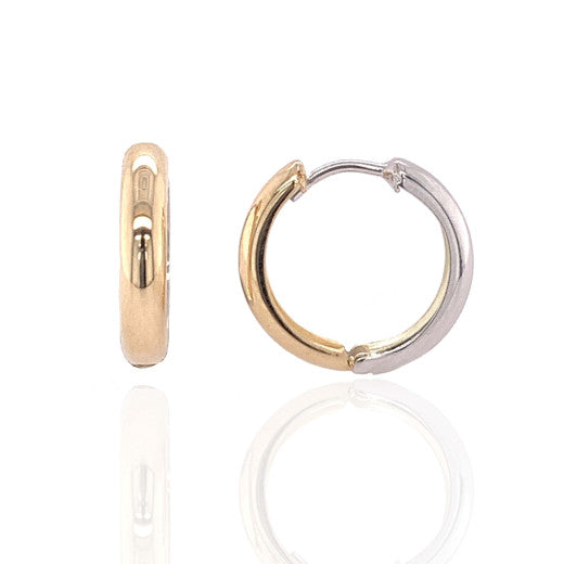 9ct Yellow & White Gold 15mm Polished Hoop Earrings