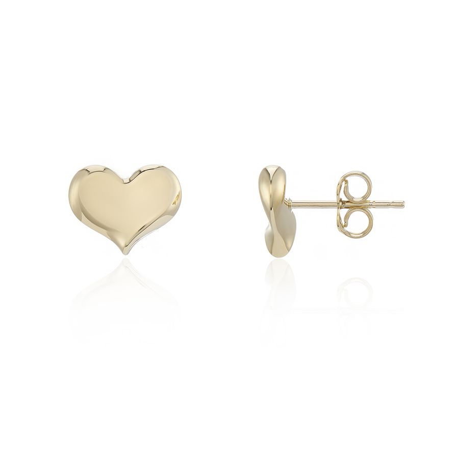 9ct Yellow Gold Heart Stud Earrings SIDE
