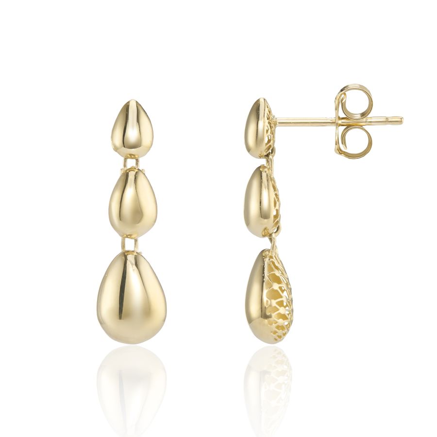 9ct Yellow Gold Trio Pear Drop Earrings