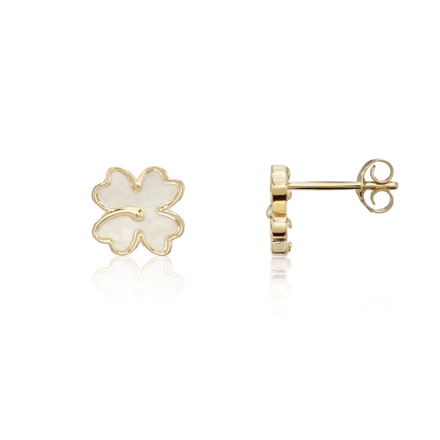 9ct Yellow Gold MOP Four Leaf Clover Stud Earrings