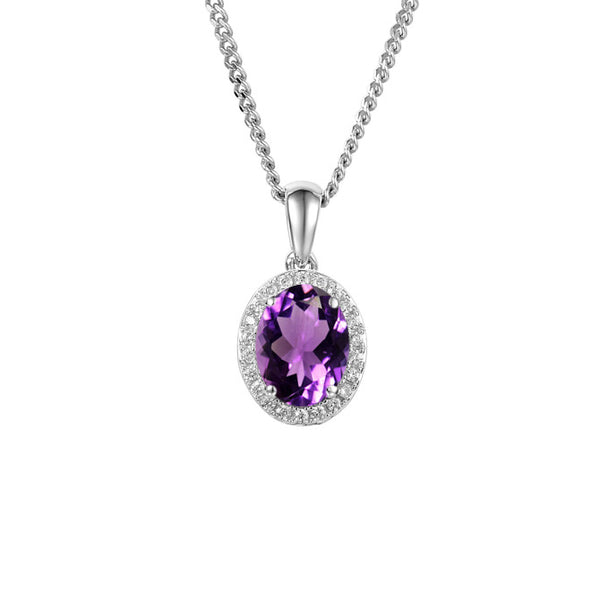 Amore Argento Amethyst & CZ Oval Cluster Necklace