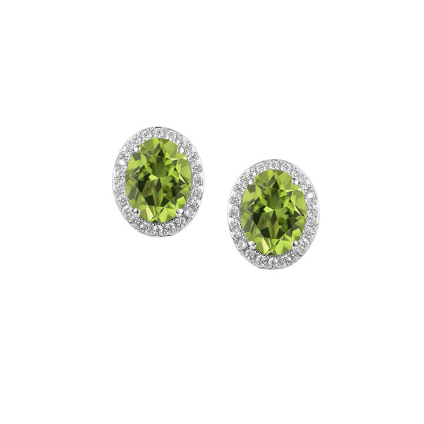 Amore Silver Peridot & CZ Oval Cluster Earrings