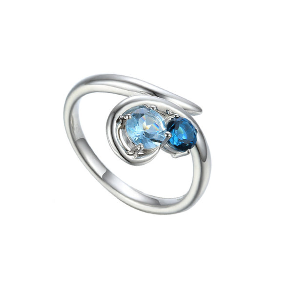 Amore Silver Swoosh Ring Blue Topaz