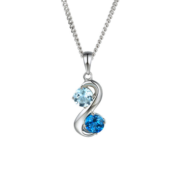 Amore Silver Swoosh Blue Topaz Necklace