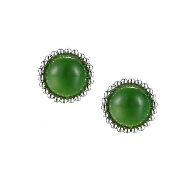 Silver Round Nephrite Jade Beaded Earrings by Amore 9322GJ