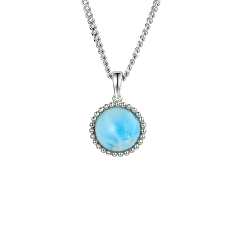 Silver Round Larimar Beaded Necklace by Amore 9323LAR