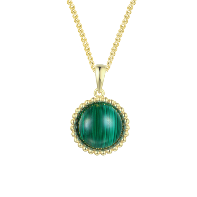 Malachite Beaded Pendant 9ct Gold